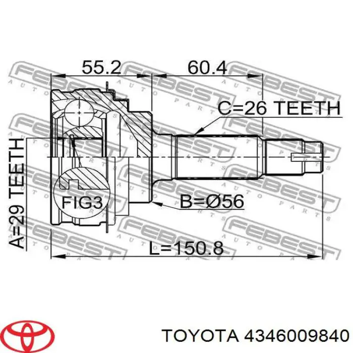 Піввісь (привід) передня, ліва 4346009840 Toyota