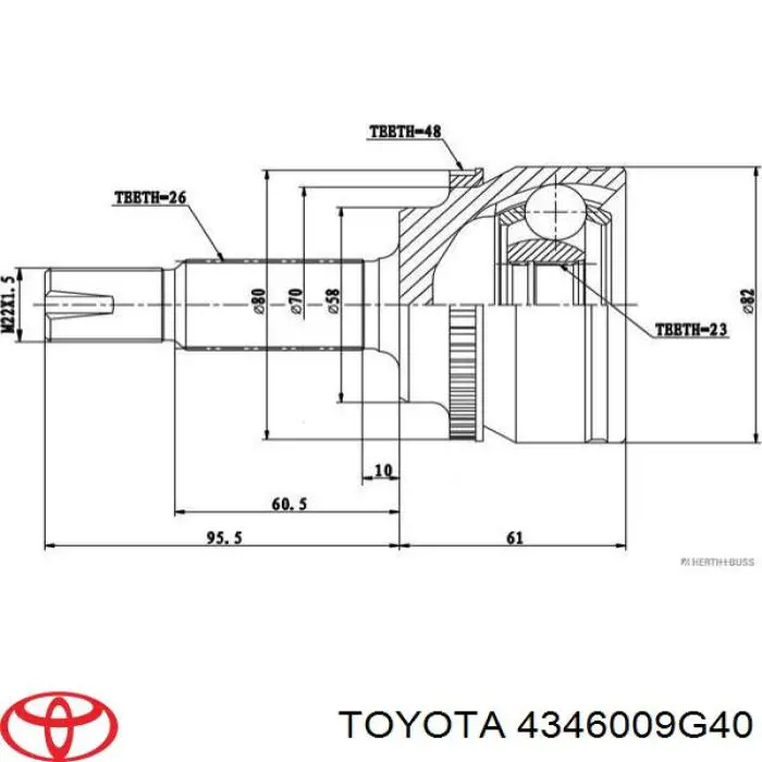 4346009G40 Toyota піввісь (привід передня, права)