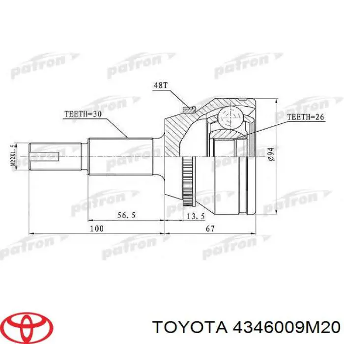 4346009W60 Toyota піввісь (привід передня, права)