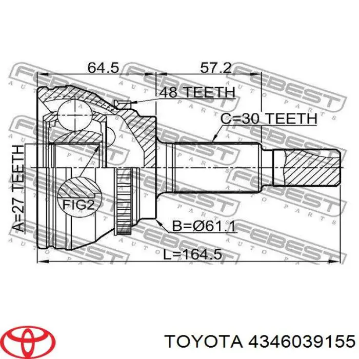 Піввісь (привід) передня, права 4346039155 Toyota