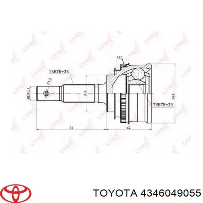 ШРУС зовнішній передній, правий Toyota 4346049055 ціна, від 758.09 USD