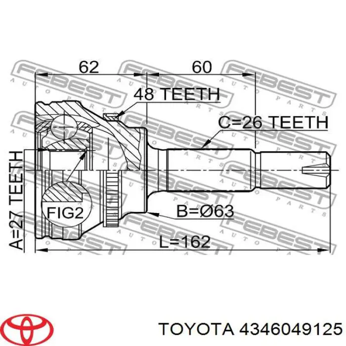 Піввісь передня, права Toyota 4346049125 ціна, від 72.36 USD