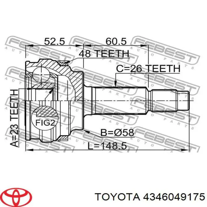 ШРУС зовнішній передній, правий 4346049175 Toyota