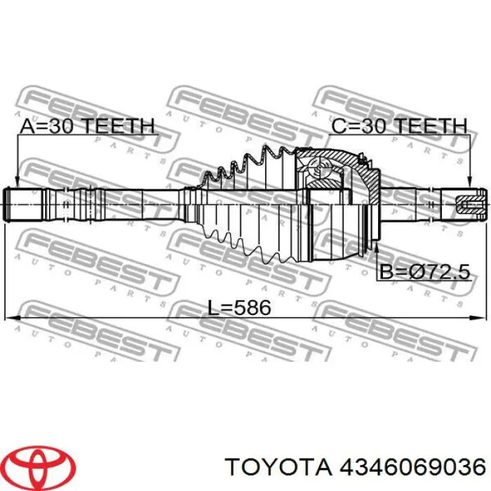 Піввісь (привід) передня 4346069036 Toyota