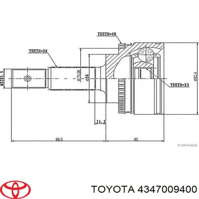 ШРУС зовнішній передній, правий Toyota Avensis (T22) (Тойота Авенсіс)