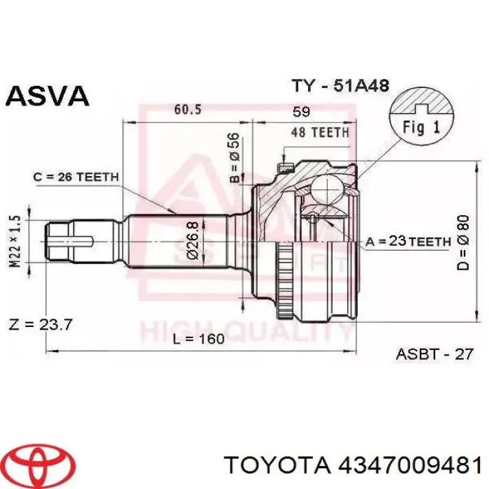 Купити 4347009481 Toyota Ліва піввісь