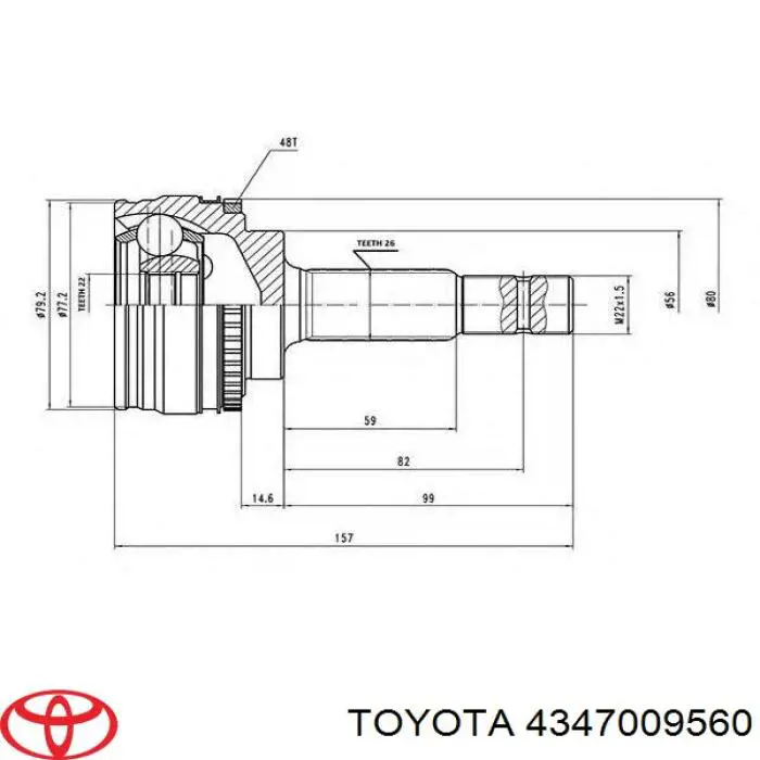 ШРУС зовнішній передній 4347009560 Toyota