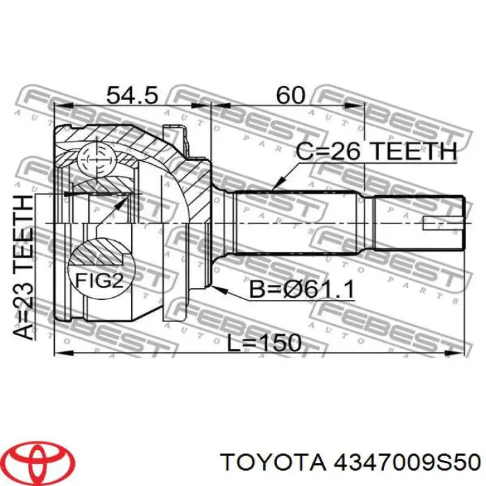 4347009S50 Toyota шрус зовнішній передній, лівий