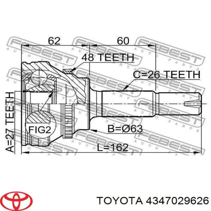 ШРУС зовнішній передній, правий Toyota Camry (V30) (Тойота Камрі)