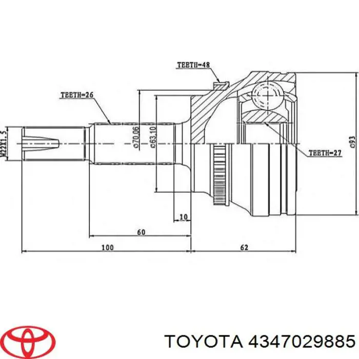ШРКШ зовнішній передній, правий 4347029625 Toyota