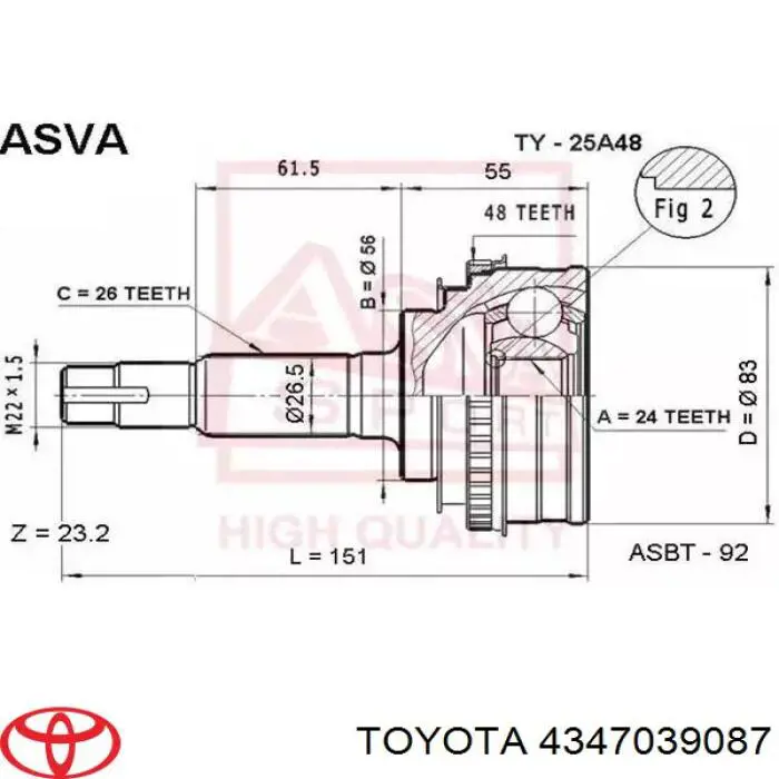 ШРУС зовнішній передній 4347019306 Toyota