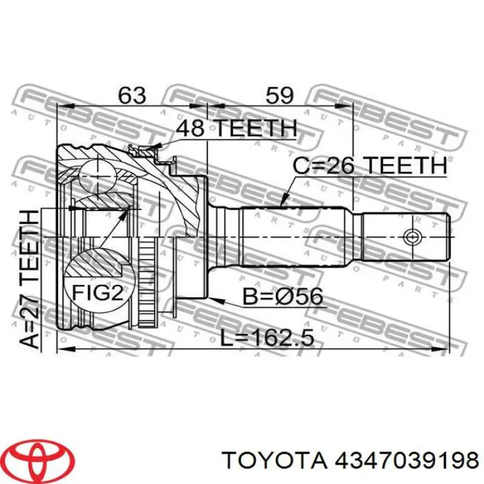 Піввісь передня, права Toyota 4347039196 ціна, від 180.54 USD
