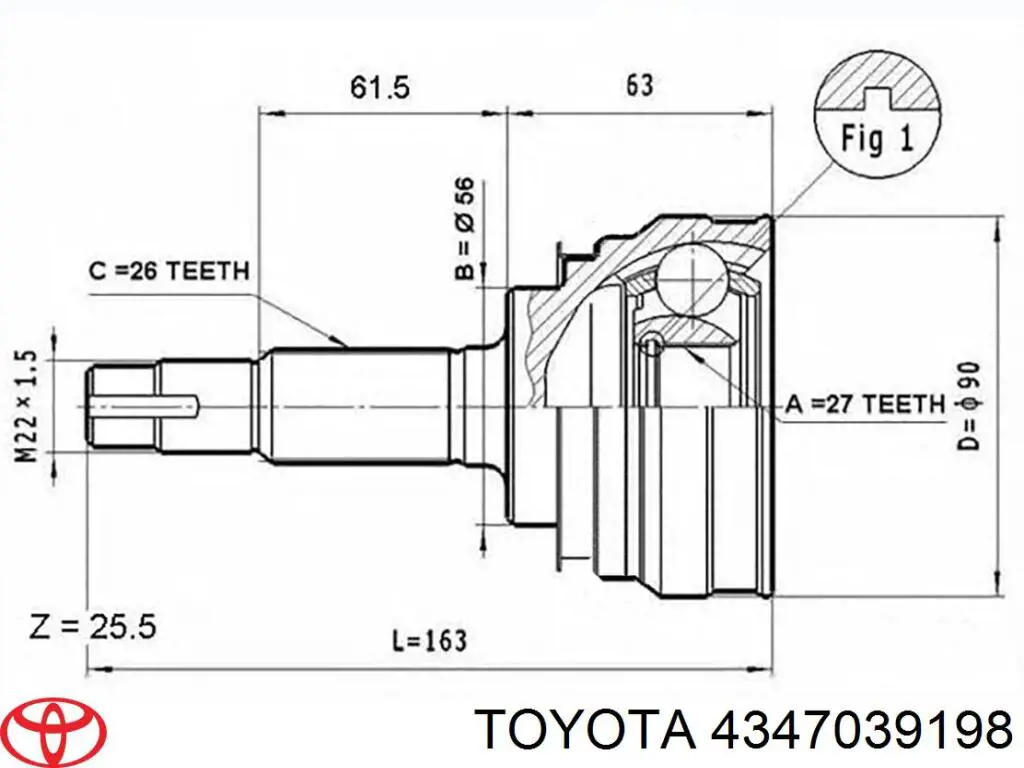 Піввісь (привід) передня, права 4347039198 Toyota