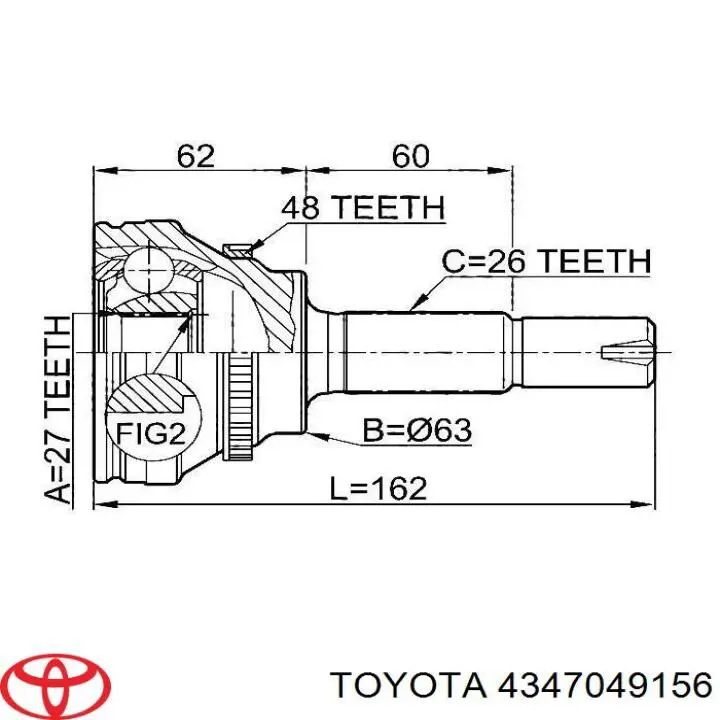 4347049156 Toyota піввісь (привід передня, права)