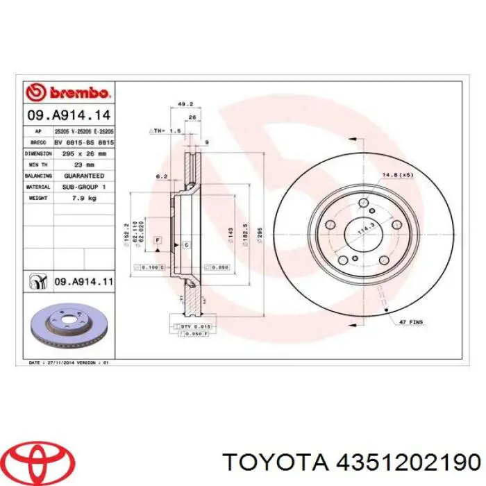 Гальмівні диски передні 4351202190 Toyota