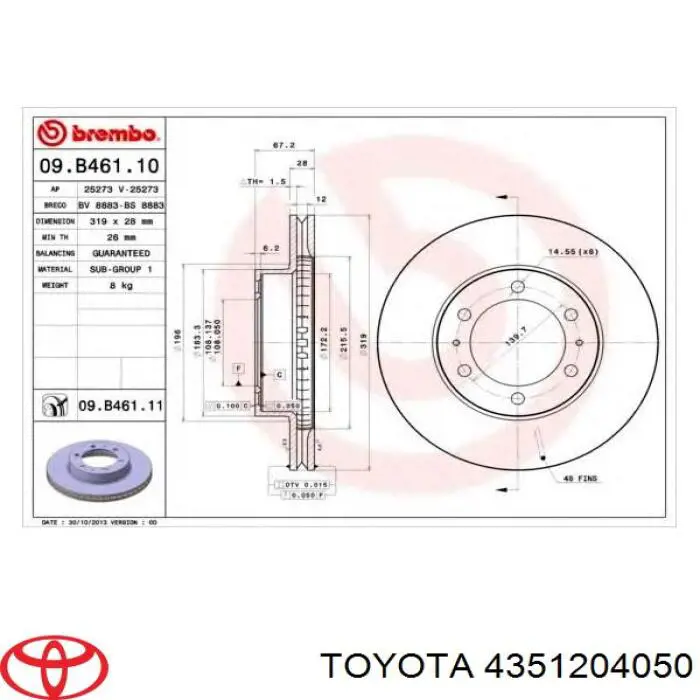 Гальмівні диски передні 4351204050 Toyota