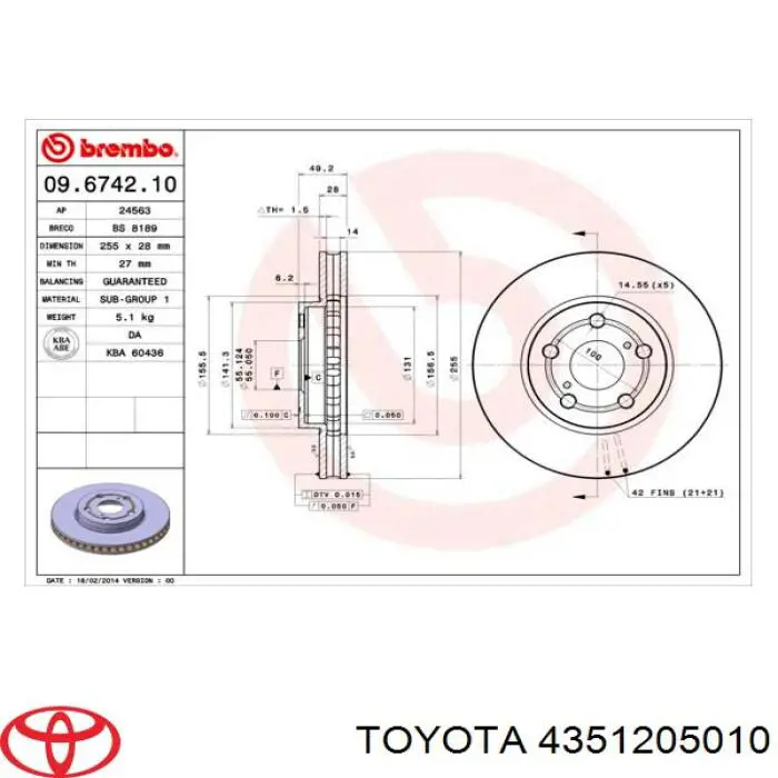 Купити 4351205010 Toyota Ротор гальмівний