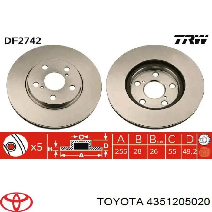 4351205020 Toyota диск гальмівний передній