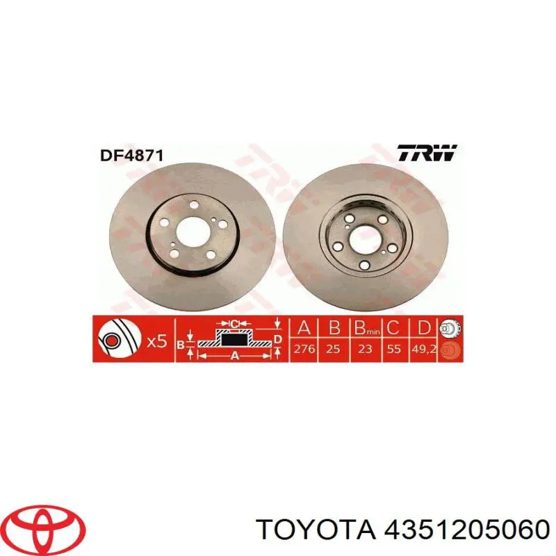 Диск гальмівний передній Toyota 4351205060