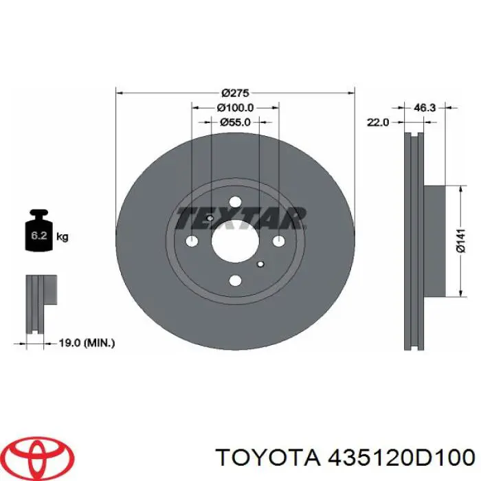 Диск переднього гальма Toyota 435120D100 ціна, від 33.75 USD
