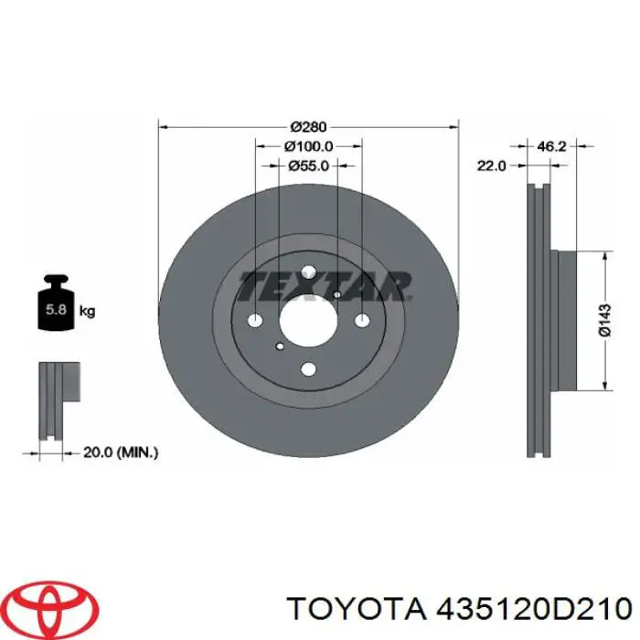 Диск переднього гальма Toyota 435120D210 ціна, від 45.59 USD