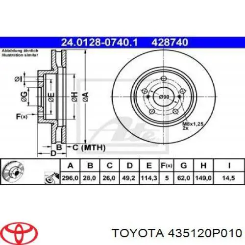 Купити 435120P010 Toyota Ротор гальмівний