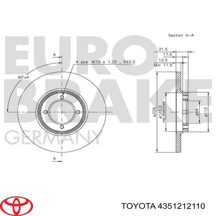 Диск гальмівний задній 4351212110 Toyota