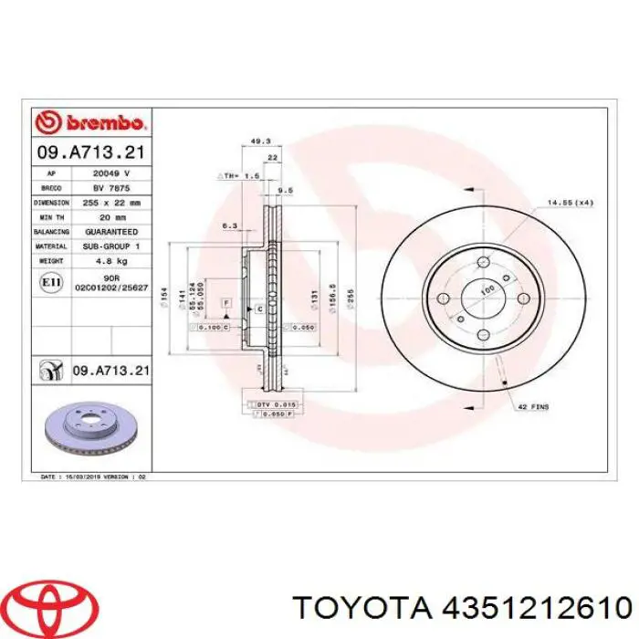 Гальмівні диски передні 4351212610 Toyota