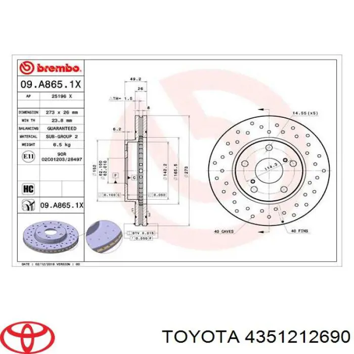 Гальмівні диски передні 4351212690 Toyota