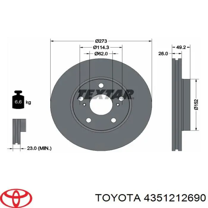 4351212690 Toyota диск гальмівний передній