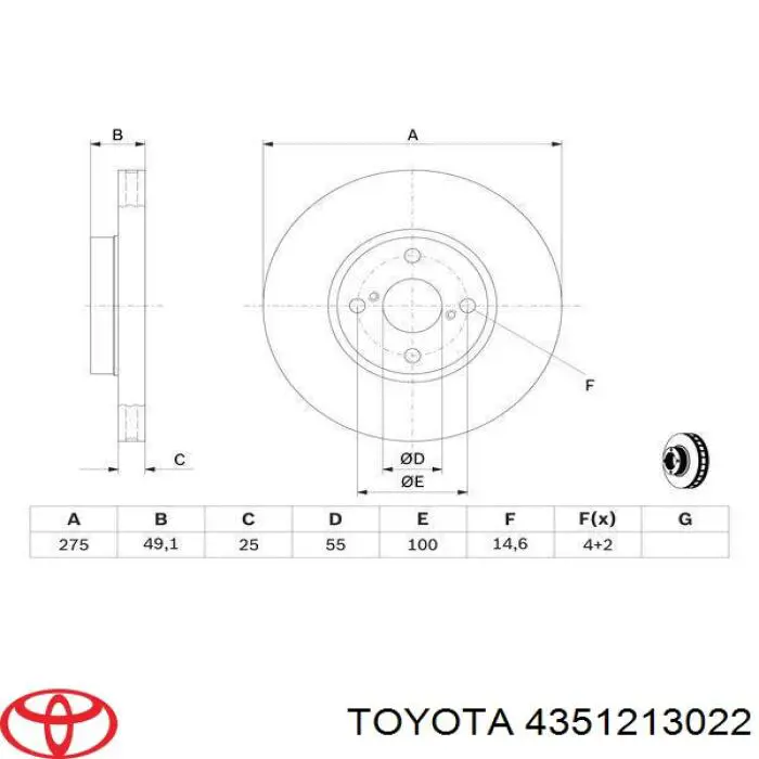 Диск переднього гальма Toyota 4351213022 ціна, від 39.45 USD