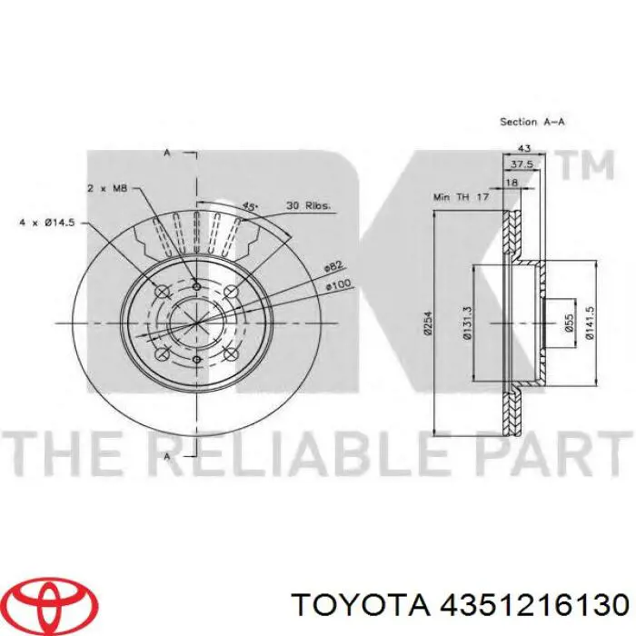 Диск гальмівний передній Toyota 4351216130