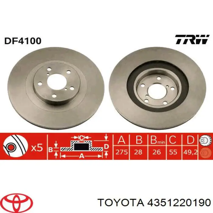4351220190 Toyota диск гальмівний передній