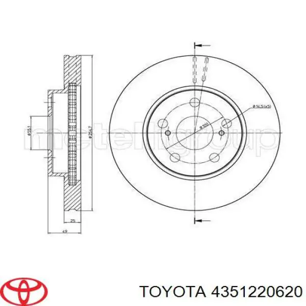 Гальмівні диски передні 4351220620 Toyota