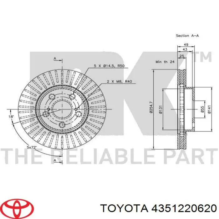 Диск гальмівний передній Toyota 4351220620