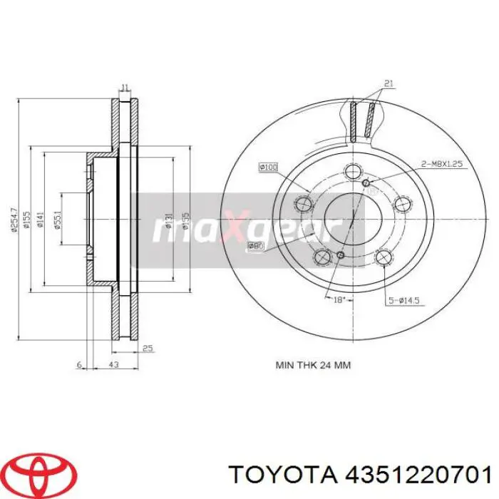 Диск переднього гальма Toyota 4351220701 ціна, від 32.10 USD