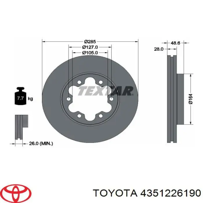 Диск гальмівний передній 4351226190 Toyota