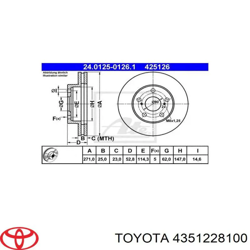 Диск гальмівний передній Toyota 4351228100