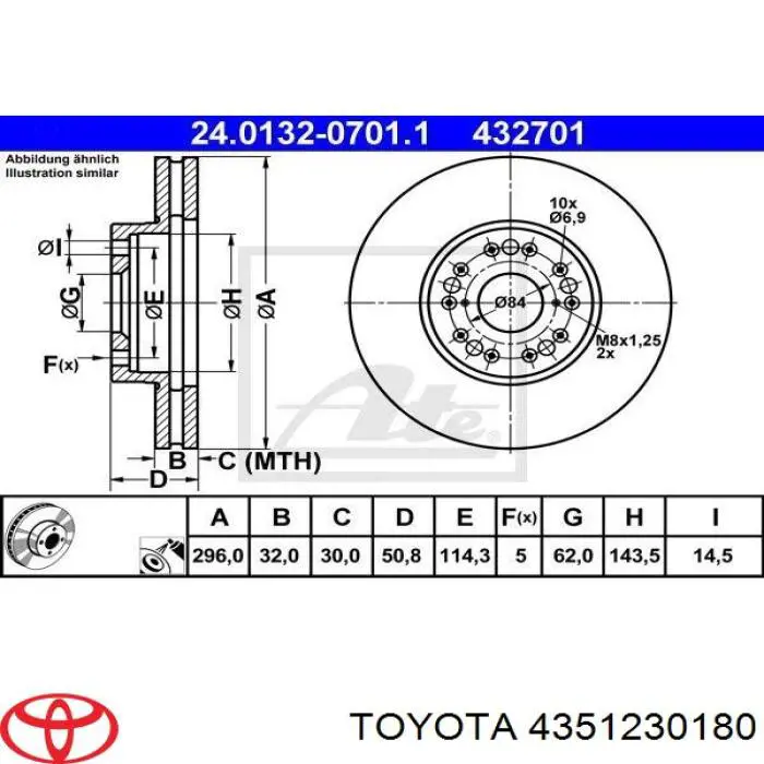 Диск гальмівний передній Toyota 4351230180