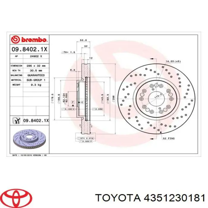 Диск гальмівний передній 4351230181 Toyota