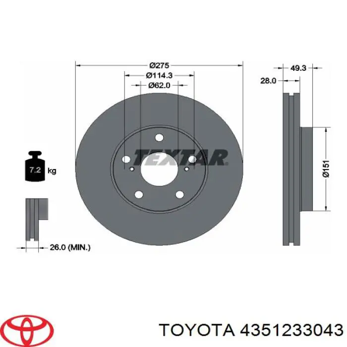 4351233043 Toyota диск гальмівний передній