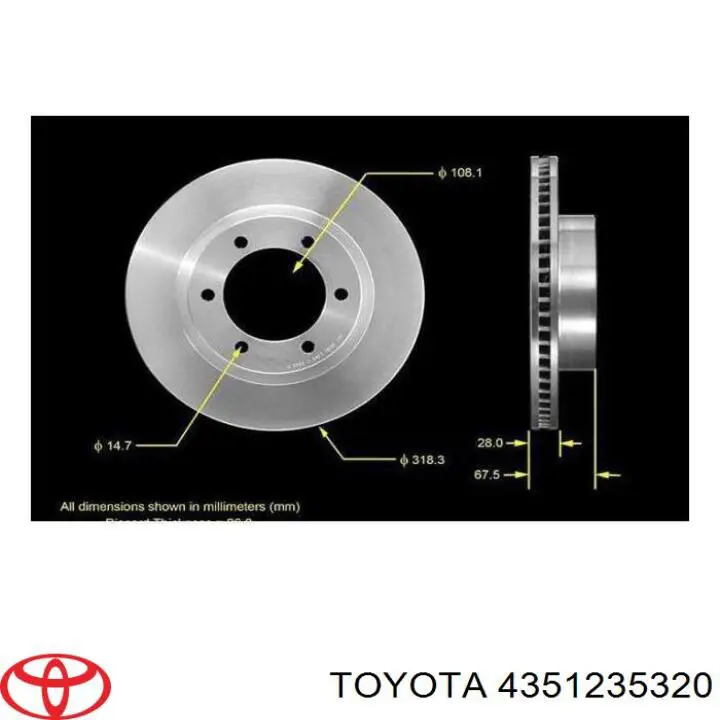 Диск гальмівний передній Toyota 4351235320