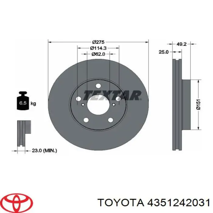 Диск переднього гальма Toyota 4351242031 ціна, від 40.83 USD
