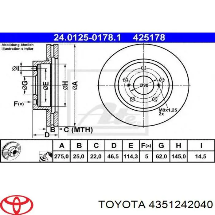 4351242040 Toyota диск гальмівний передній