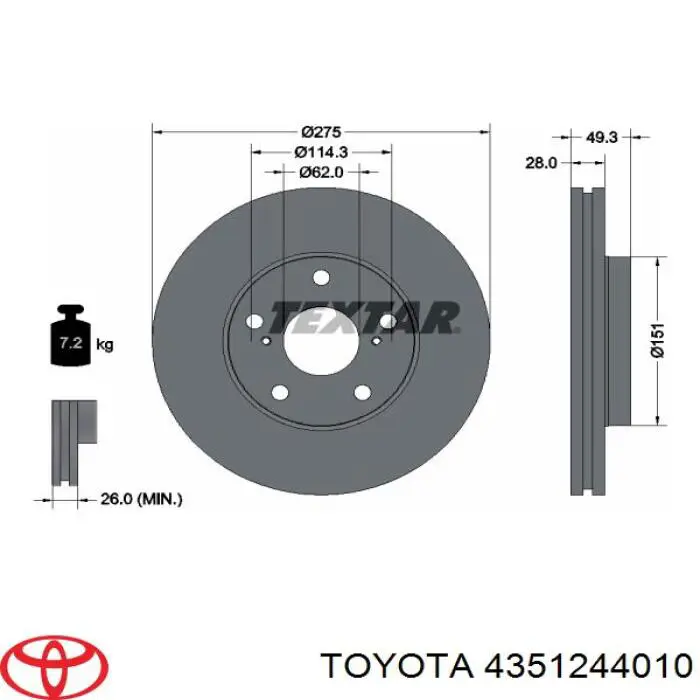 Диск переднього гальма Toyota 4351244010 ціна, від 38.28 USD