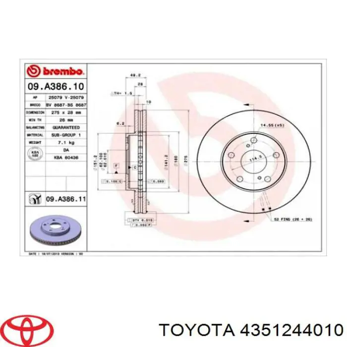Гальмівні диски передні 4351244010 Toyota
