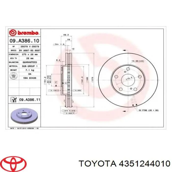 4351244010 Toyota диск гальмівний передній