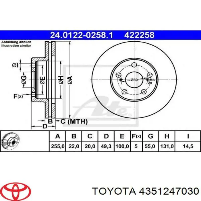 Гальмівні диски передні 4351247030 Toyota