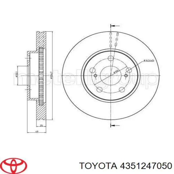 Диск гальмівний передній Toyota 4351247050