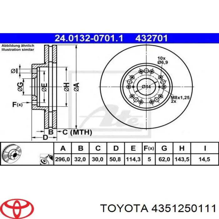 Диск гальмівний передній 4351250111 Toyota